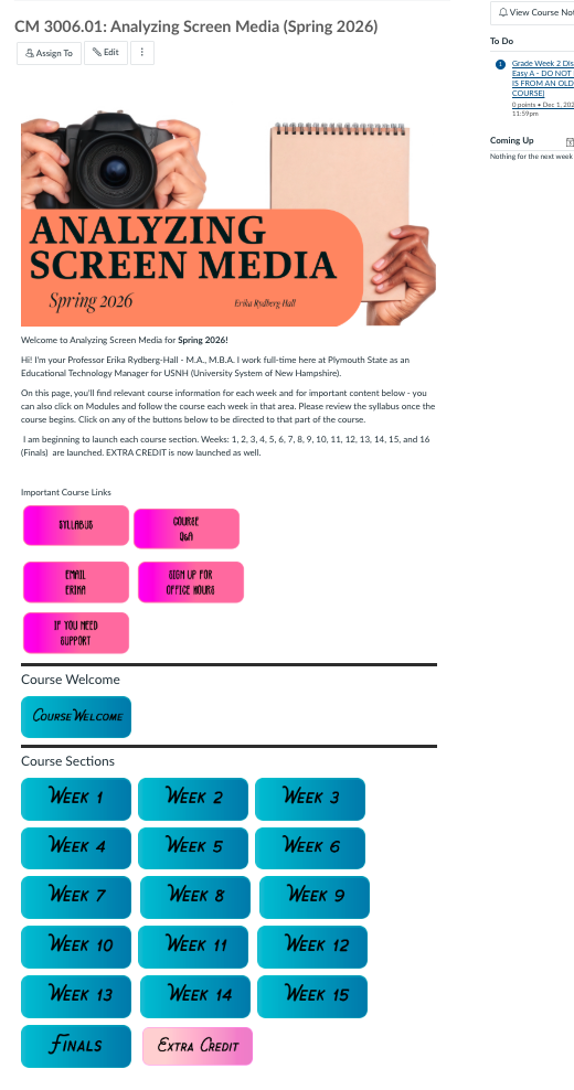 Homepage in Canvas for Analyzing Screen Media. 